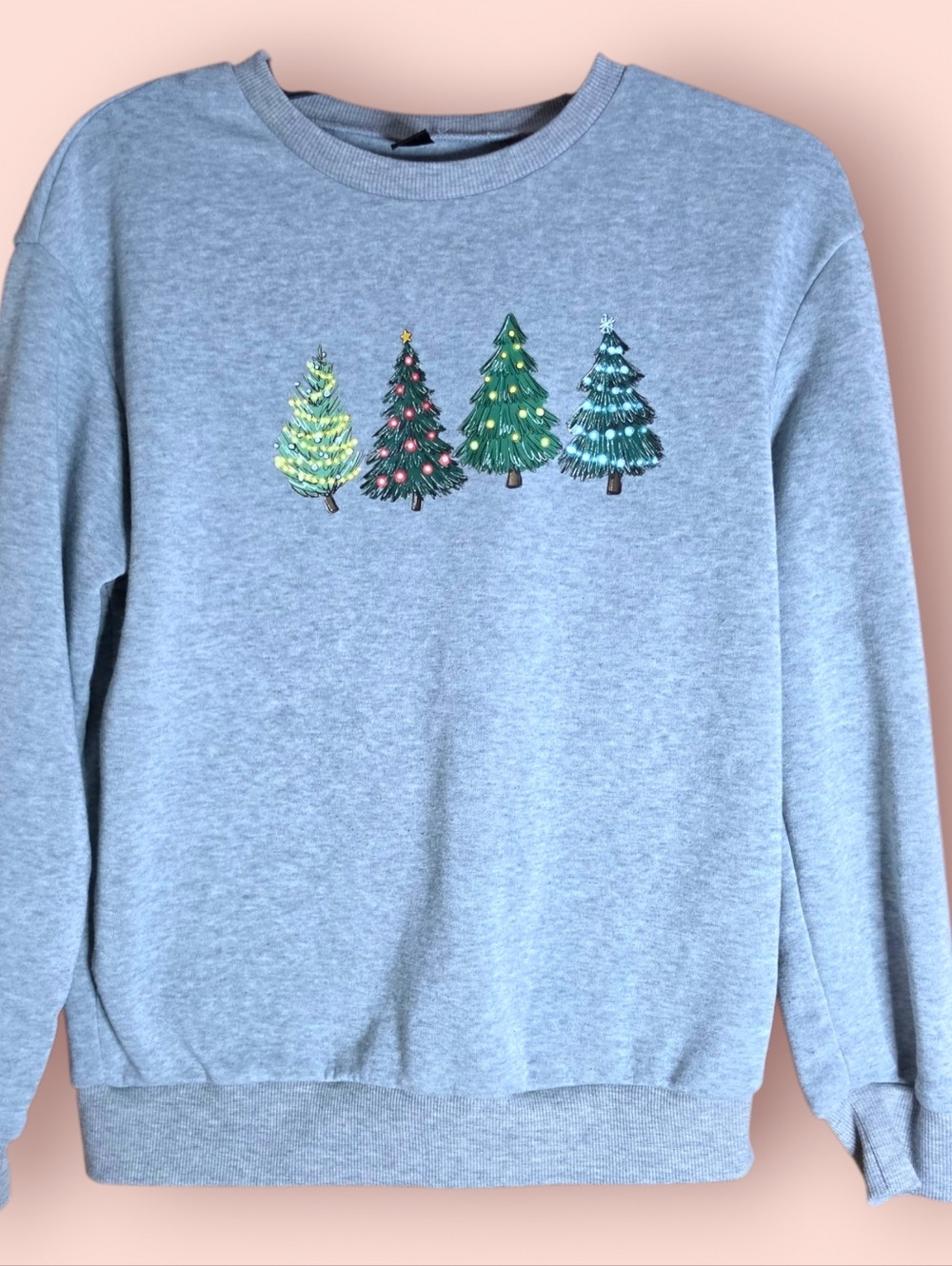 Grey Sweatshirt with Four Festive Christmas Trees